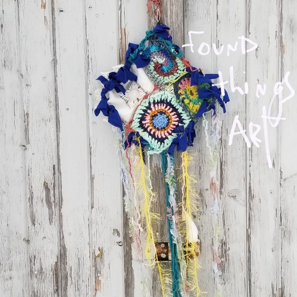 Textile Art Hanging Mixed Media Freeform Crochet